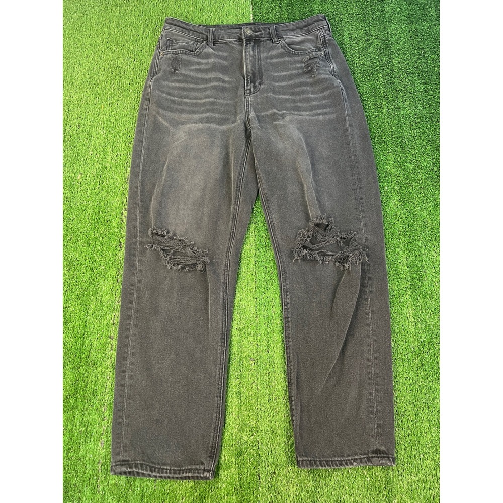 American Eagle Mom Straight Jeans Distressed Black Wash Womens Size 8 Regular